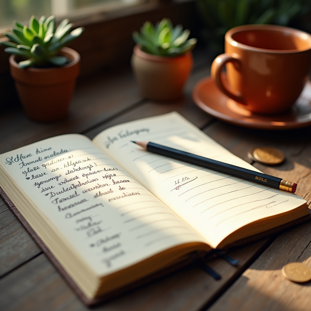 Quaderno con note sul budget familiare aperto su un tavolo